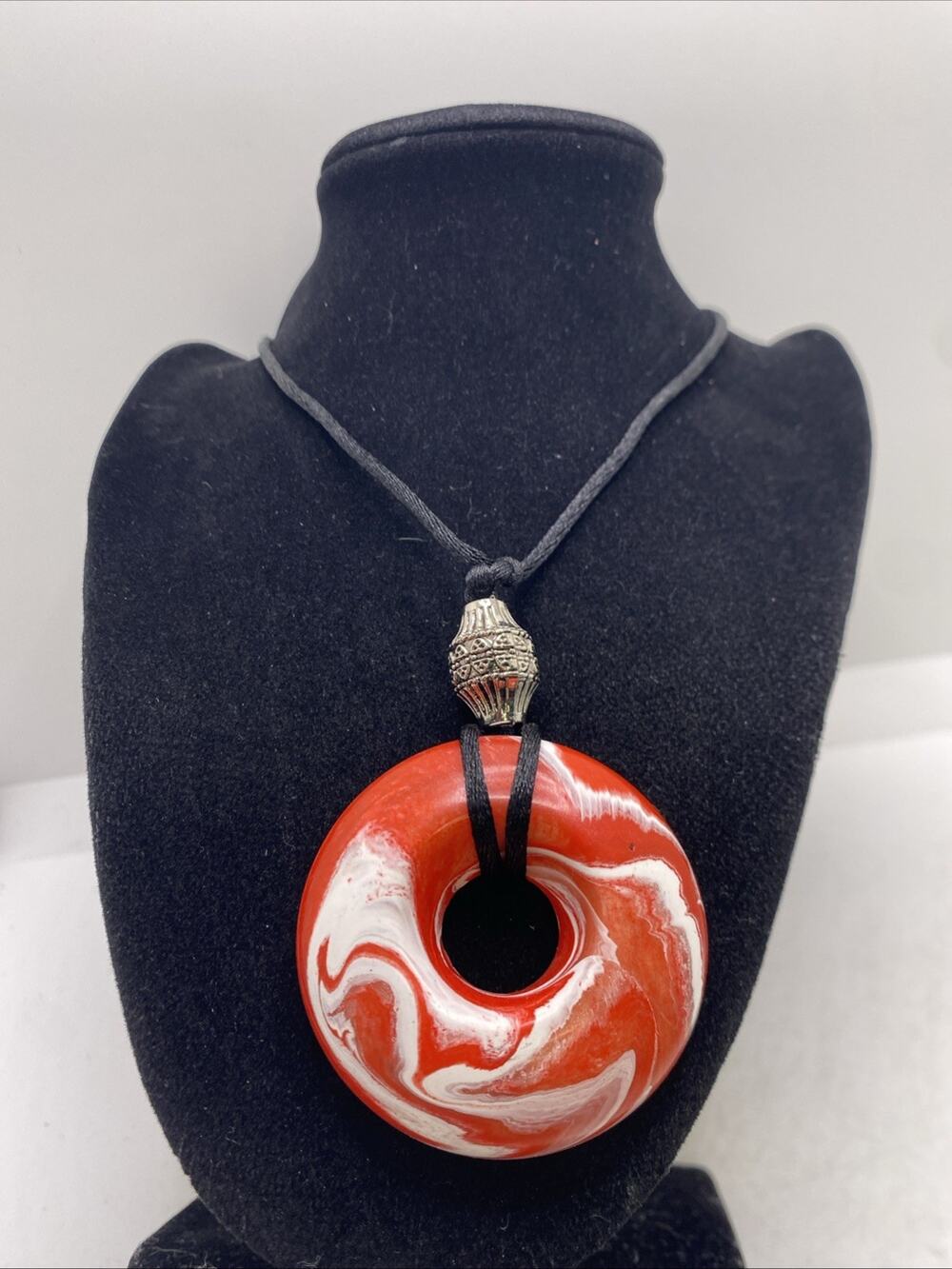 Vintage Red Tie Dye Donut Necklace